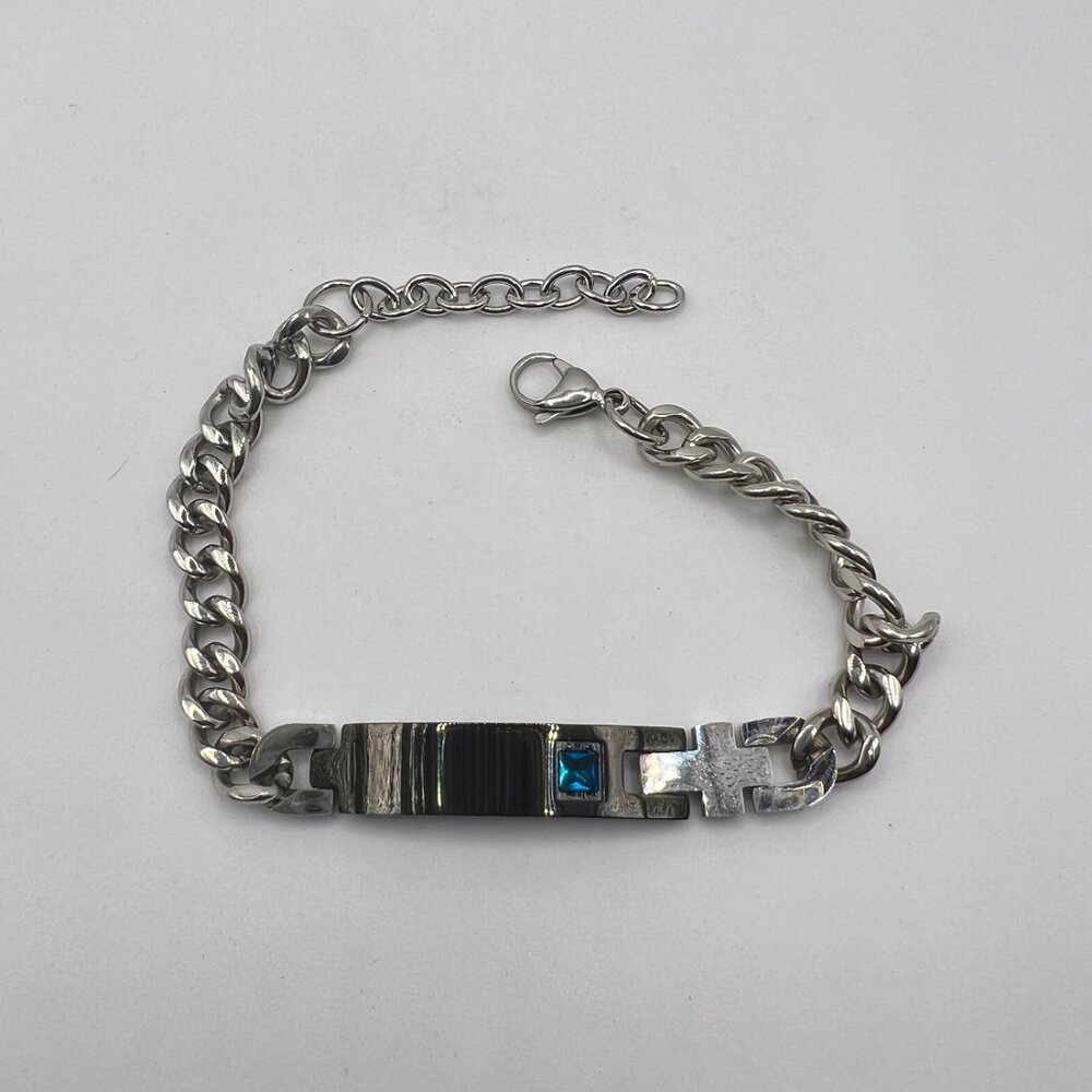 Blue Crystal ID Tag Stainless Steel Bracelet